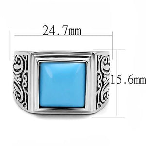 TK3188 High polished (no plating) Stainless Steel Ring with Synthetic in Sea Blue