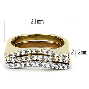 TK3234 - Three Tone IP(IP Gold & IP Rose Gold & High Polished) Stainless Steel Ring with Top Grade Crystal  in Clear