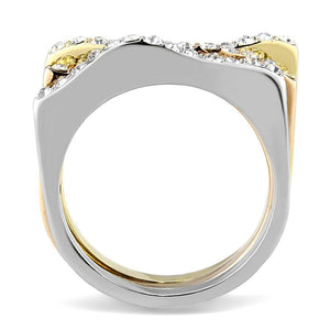 TK3234 - Three Tone IP(IP Gold & IP Rose Gold & High Polished) Stainless Steel Ring with Top Grade Crystal  in Clear