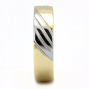TK3267 Two-Tone IP Gold (Ion Plating) Stainless Steel Ring with Top Grade Crystal in Sea Blue