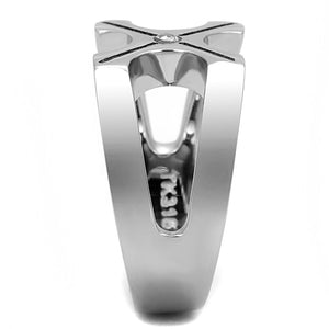 TK3278 High polished (no plating) Stainless Steel Ring with AAA Grade CZ in Clear