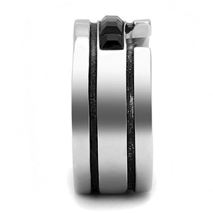 TK3284 High polished (no plating) Stainless Steel Ring with Top Grade Crystal in Jet