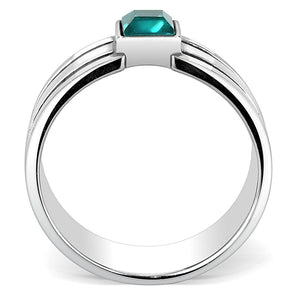 TK3291 High polished (no plating) Stainless Steel Ring with Top Grade Crystal in Blue Zircon