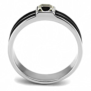TK3292 High polished (no plating) Stainless Steel Ring with Top Grade Crystal in Black Diamond