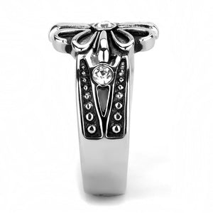 TK3462 High polished (no plating) Stainless Steel Ring with Top Grade Crystal in Clear