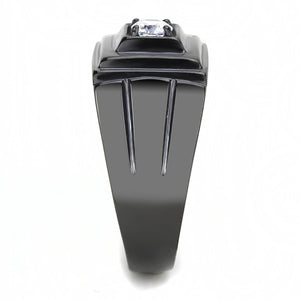 TK3466 IP Black(Ion Plating) Stainless Steel Ring with AAA Grade CZ in Clear