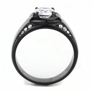 TK3467 IP Black(Ion Plating) Stainless Steel Ring with AAA Grade CZ in Clear