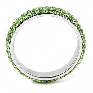 TK3537 High polished (no plating) Stainless Steel Ring with Top Grade Crystal in Peridot