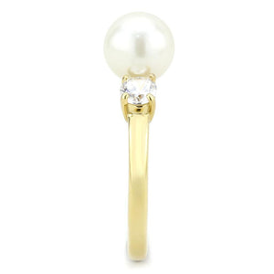TK3567 - IP Gold(Ion Plating) Stainless Steel Ring with Synthetic Pearl in White