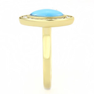 TK3592 - IP Gold(Ion Plating) Stainless Steel Ring with Synthetic Turquoise in Turquoise