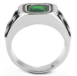 TK3616 High polished (no plating) Stainless Steel Ring with Synthetic in Emerald