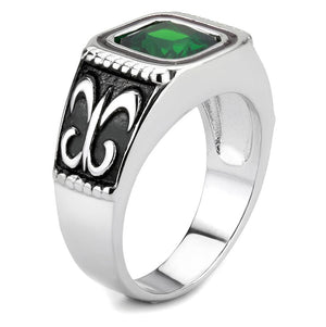 TK3616 High polished (no plating) Stainless Steel Ring with Synthetic in Emerald