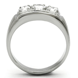 TK946 High polished (no plating) Stainless Steel Ring with AAA Grade CZ in Clear