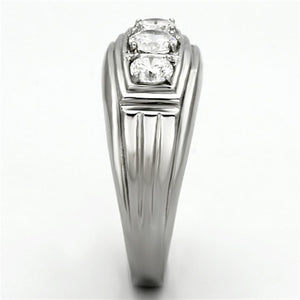 TK946 High polished (no plating) Stainless Steel Ring with AAA Grade CZ in Clear