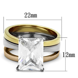 TK962 - Three Tone IP(IP Gold & IP Rose Gold & High Polished) Stainless Steel Ring with AAA Grade CZ  in Clear