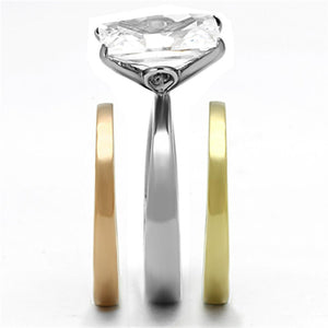 TK962 - Three Tone IP(IP Gold & IP Rose Gold & High Polished) Stainless Steel Ring with AAA Grade CZ  in Clear