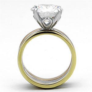 TK963 - Three Tone IP(IP Gold & IP Rose Gold & High Polished) Stainless Steel Ring with AAA Grade CZ  in Clear