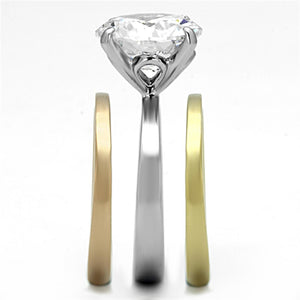 TK963 - Three Tone IP(IP Gold & IP Rose Gold & High Polished) Stainless Steel Ring with AAA Grade CZ  in Clear