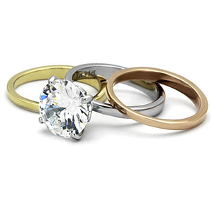 TK963 - Three Tone IP(IP Gold & IP Rose Gold & High Polished) Stainless Steel Ring with AAA Grade CZ  in Clear