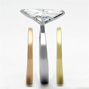 TK964 - Three Tone IP(IP Gold & IP Rose Gold & High Polished) Stainless Steel Ring with AAA Grade CZ  in Clear