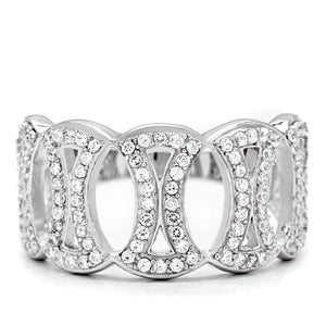 TS009 - Rhodium 925 Sterling Silver Ring with AAA Grade CZ  in Clear