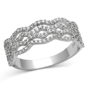 TS106 - Rhodium 925 Sterling Silver Ring with AAA Grade CZ  in Clear