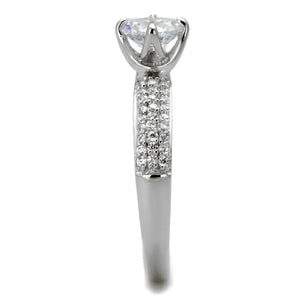 TS458 - Rhodium 925 Sterling Silver Ring with AAA Grade CZ  in Clear