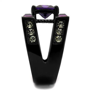 TK1072J IP Black(Ion Plating) Stainless Steel Ring with AAA Grade CZ in Amethyst