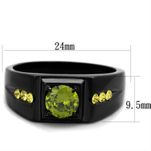 TK1928 IP Black(Ion Plating) Stainless Steel Ring with AAA Grade CZ in Olivine color