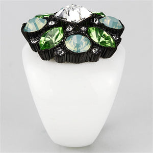 VL105 IP Black(Ion Plating) Brass Ring with Top Grade Crystal in Clear