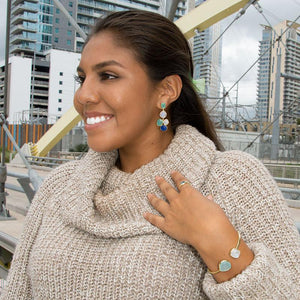 14 Karat Gold Plated Rainbow Moonstone and Green Chalcedony Split Bangle