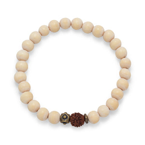 White Wood Bead Stretch Fashion Bracelet - Joyeria Lady