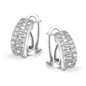 Wedding Bride CZ Hoop Stud Earring Omega Back Earrings Sterling Silver