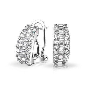 Wedding Bride CZ Hoop Stud Earring Omega Back Earrings Sterling Silver - Joyeria Lady