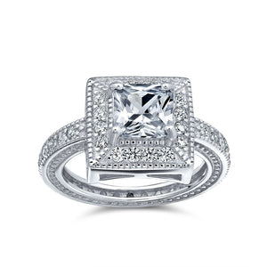 2CT Princess Cut Halo AAA CZ Engagement Ring Sterling Silver Ring - Joyeria Lady