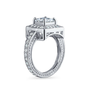 2CT Princess Cut Halo AAA CZ Engagement Ring Sterling Silver Ring