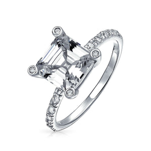 3CT AAA CZ Solitaire Asscher Cut Engagement Ring 925 Sterling Silver
