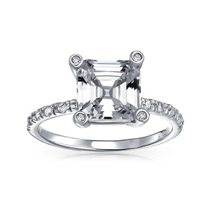 3CT AAA CZ Solitaire Asscher Cut Engagement Ring 925 Sterling Silver