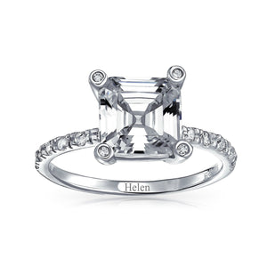 3CT AAA CZ Solitaire Asscher Cut Engagement Ring 925 Sterling Silver