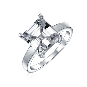 3CT Asscher Cut AAA CZ Solitaire Engagement Ring 925 Sterling Silver