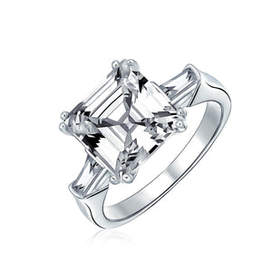 5CT Asscher Cut CZ Baguette Solitaire Engagement Ring Sterling Silver