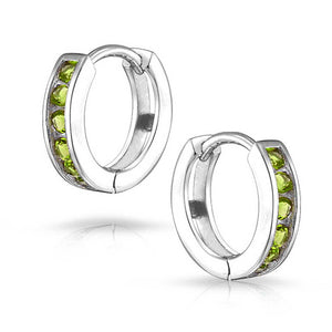 CZ Channel Hoop Earrings Rose Gold Plated Silver Birthstone Colors
