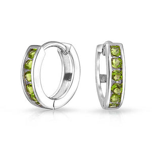 CZ Channel Hoop Earrings Rose Gold Plated Silver Birthstone Colors