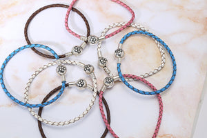 Ayllu Braid Genuine Blue Leather Bracelet For Charms Barrel Clasp