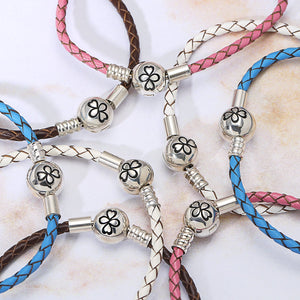 Ayllu Braid Genuine Blue Leather Bracelet For Charms Barrel Clasp