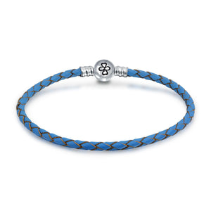 Ayllu Braid Genuine Blue Leather Bracelet For Charms Barrel Clasp