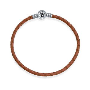 Ayllu Braid Genuine Blue Leather Bracelet For Charms Barrel Clasp