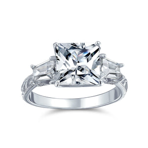 3CT Princess Cut AAA CZ Solitaire Engagement Ring 925 Sterling Silver - Joyeria Lady