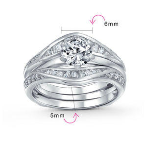 1.5CT Baguette Solitaire CZ Engagement Ring Set 925 Sterling Silver
