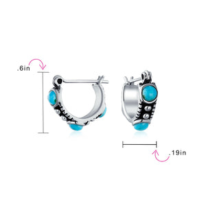 Turquoise Carnelian Onyx Bead Huggie Hoop Earrings Sterling Silver
